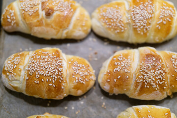 Top view of homemade mini croissants close up