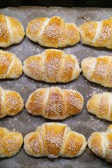 Top view of homemade mini croissants close up