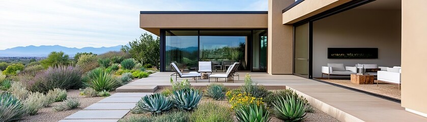 Fototapeta premium Patio with eco-friendly materials and native plants for sustainable living