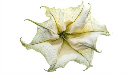 Fototapeta premium Delicate white flower with subtle green veins, showcasing intricate petal details against a clean background.