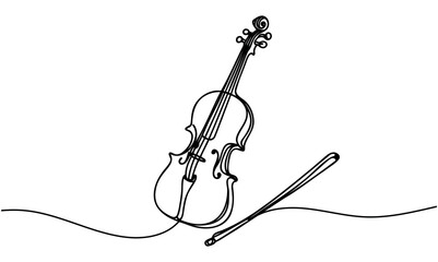 Cello, violin, one line drawing continuous isolated on white background. Vector illustration. © dariachekman
