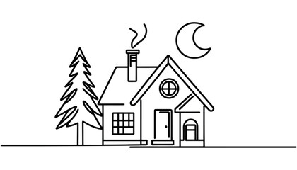 Fototapeta premium Continuous thin line house vector illustration, minimalist house icon.