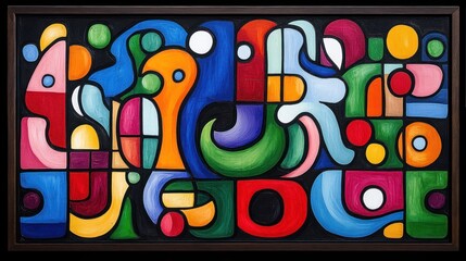 A vibrant abstract painting featuring colorful shapes and forms, emphasizing creativity and expression.