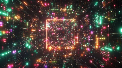 Obraz premium Neon Lights Illuminate Abstract Digital Space Tunnel