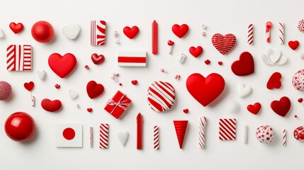 A white background with red hearts and Valentine decoration