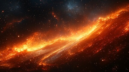 Fototapeta premium Fiery nebula in deep space with glowing cosmic dust and stars.
