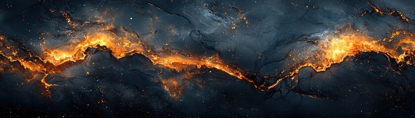 A dramatic abstract image featuring a fiery orange glow against a dark, textured background, evoking themes of energy and cosmic phenomena.