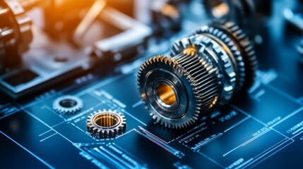 Detailed Mechanical Schematics with Gears and Professional Lighting