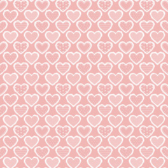 Valentine's Day Seamless Background. Hearts Pattern. Pink Hearts with Different Patterns. Happy Valentines Day Print. Vector illustration in Pink, White