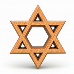 Star of David carved in pine wood, sign of the Jewish faith