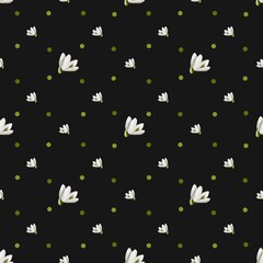 Snowdrop floral pattern design on black background for textile and packaging