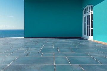 Ocean view teal building patio.