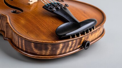 Obraz premium Close-up View of a Polished Violin Tailpiece and Fine Wood Grain