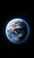 Obraz premium Earth glows with sunlight in space, surrounded by countless stars, showcasing its beauty and the vastness of the universe.