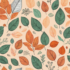 Floral, Leaves, handmade patterns with seamless leaf and flower arrangements in vector repeat, crafted for delightful gift wraps, textiles, and decorative wallpaper.