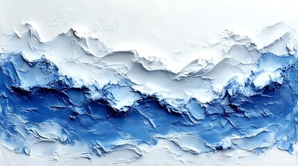 Abstract blue and white textured landscape painting.