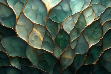 Abstract teal and gold organic pattern.