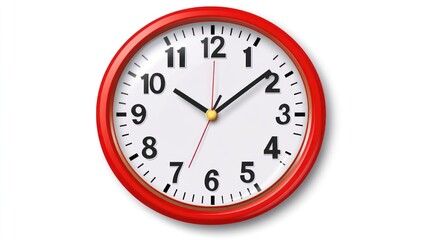A red wall clock showing the time. Ideal for websites or apps that need a visual representation of time or scheduling.