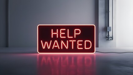3d Glowing Help Wanted Neon Sign Design 