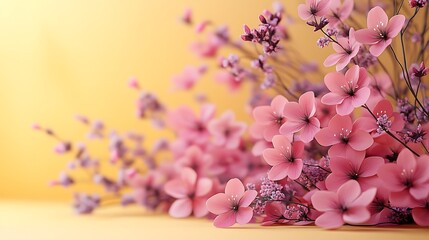 Obraz premium Delicate Pink Flowers Blossom on Yellow Background