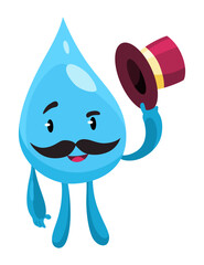Water drop. Cute aqua character. Sticker for social networks. Cartoon flat vector illustrations isolated on white background