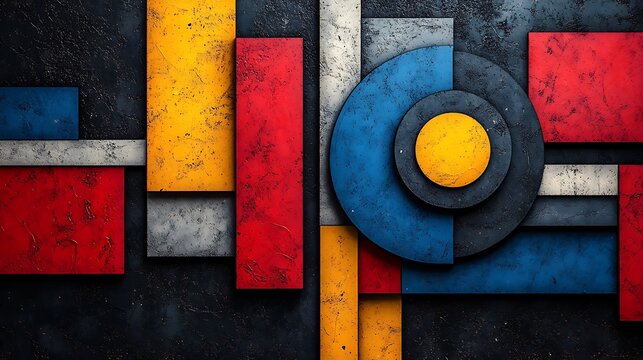 Abstract Geometric Art With Red Yellow Blue And Grey Shapes