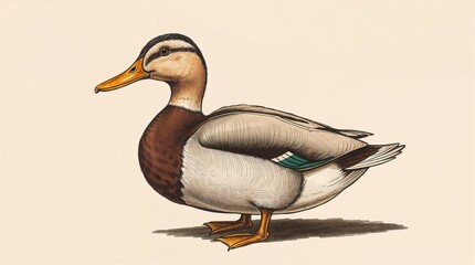 Obraz premium Vintage duck illustration in sepia tones featuring detailed line art and elegant design 