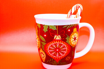Cup of cocoa with a candy cane