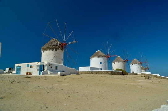 windmills in mykonos island grreece