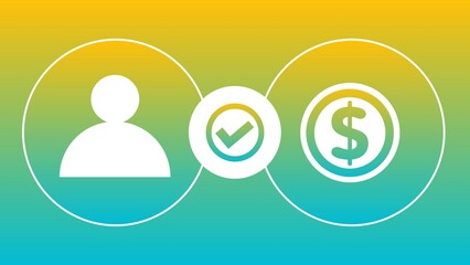 Personal positve profile finance concept with avatar, dollar sign coin and check mark all on a gradient background