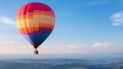 Fototapeta premium A wind turbine farm viewed from a hot air balloon, aerial wonder