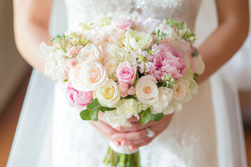 bride holding bouquet of flowers