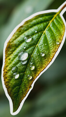 Fototapeta premium leaf with rain droplets - Recovery earth concept, sticker style, with white tones
