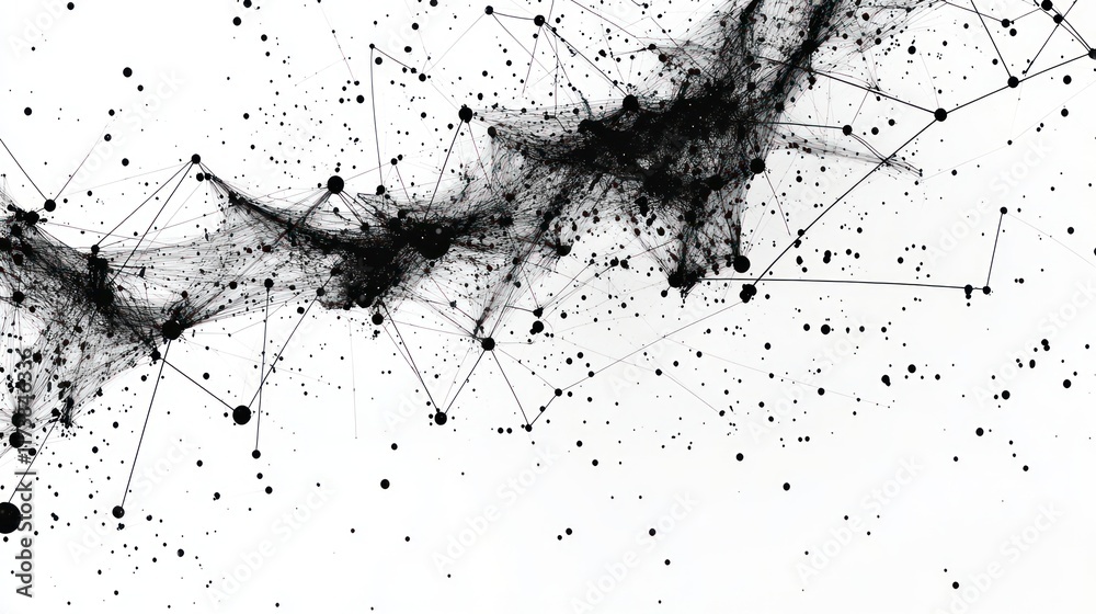 Poster abstract black connected lines and dots on white background. visual representation of data network c