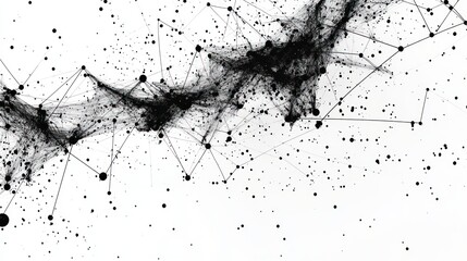 Abstract black connected lines and dots on white background. Visual representation of data network connections or digital communication. Great for tech presentations or website backgrounds.