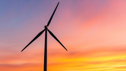 Fototapeta premium Offshore wind farm at sunset, silhouette against fiery skies