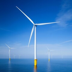 Fototapeta premium Offshore wind turbines surrounded by calm ocean waters, tranquil industrial harmony