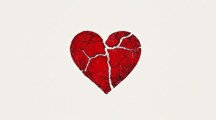 A cracked red heart symbolizing broken emotions and love.