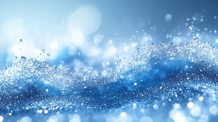 Sparkling blue water wave with bokeh background.