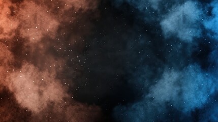 Fototapeta premium Dynamic red and blue flames blend seamlessly in an abstract smoke explosion, creating a striking visual effect against a dark background