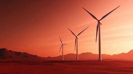 Obraz premium Wind turbines in a futuristic Mars colony, out-of-this-world energy