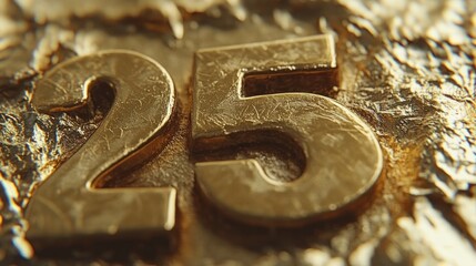 Close-up of gold-textured 25 numerals. Ideal for anniversary, jubilee, or celebration-related designs. Adds a touch of luxury and elegance.