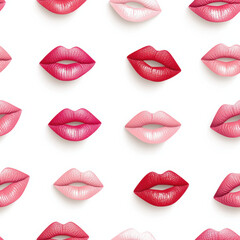 Obraz premium A vibrant pattern showcasing various lip shapes and colors, perfect for beauty and fashion themes. Valentine's day, Seamless Pattern