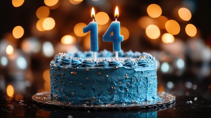 Celebrate a special birthday with a delicious blue cake adorned with candles and sparkling decorations for an unforgettable moment. Generative AI