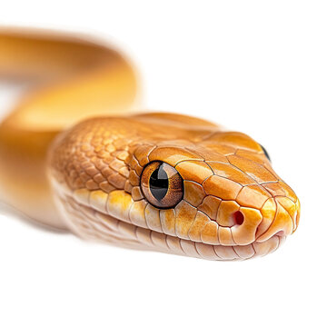 golden reticulated python snake close up isolated on a white background