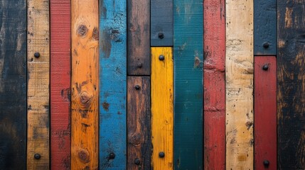 Vibrant wooden panels create a stunning patchwork of colors in rustic design, showcasing artistry and craftsmanship. Generative AI