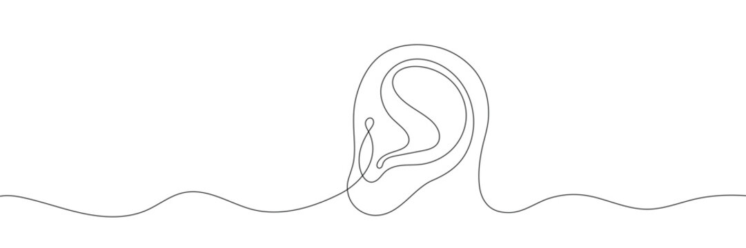 recommend clip art: Ear one line art drawing. Continuous contour outline body part. Editable stroke vector illustration