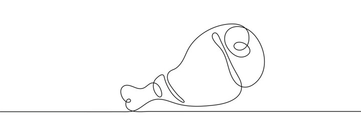 Obraz premium One continuous editable line. Ham on the bone. Meat on the bone. Meat Ham on a white background.