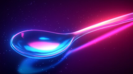 Obraz premium Spoon Drawing with sharp lines and glowing neon accents for a futuristic look. Ideal for sci-fi or modern culinary designs.