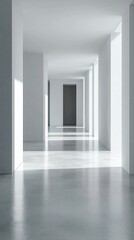 Fototapeta premium Sunlit minimalist hallway with doors and windows.